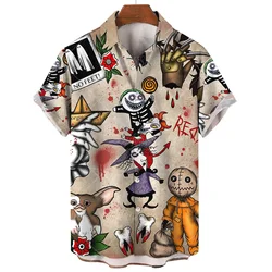 Halloween Shirt For Men Fashion Short Sleeve Tops Little Devil Print Hawaiian Shirts Casual Beach Travel Oversized Men's Clothes