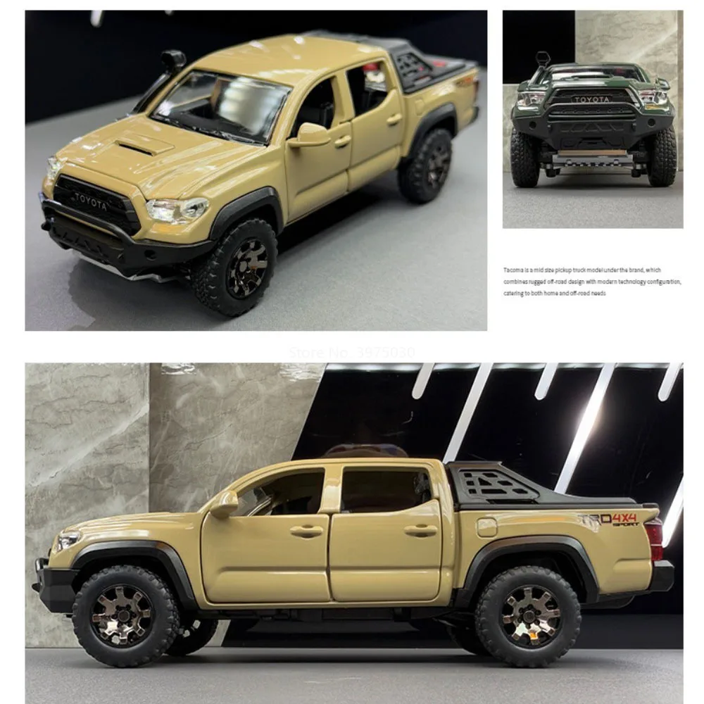 1:32 합금 토요타 타코마 오프로드 자동차 모델 다이캐스트 장난감 휠 후진 미니어처 자동차 라이트 사운드 자동차 소년 컬렉션 재미