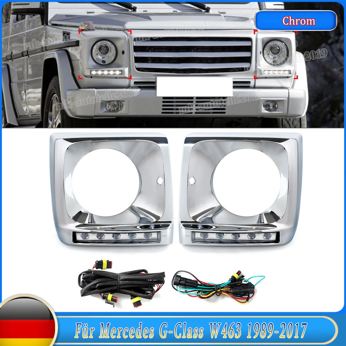 

Подходит для Mercedes-Benz G Class W463, накладка на фару со светодиодной подсветкой G550 G500 G63 1990 1991 1992 1993 1994 1995-2018 Chrome Black