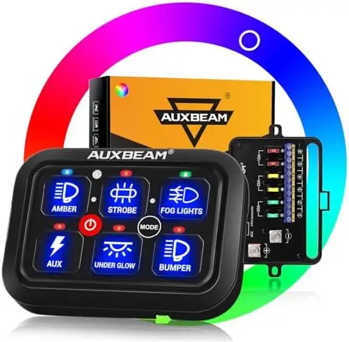 

Панель управления Auxbeam RGB на 6 кнопок - с автоматической регулировкой яркости, водонепроницаемая, 12-24В для грузовиков, UTV, лодок - гарантия 3 года