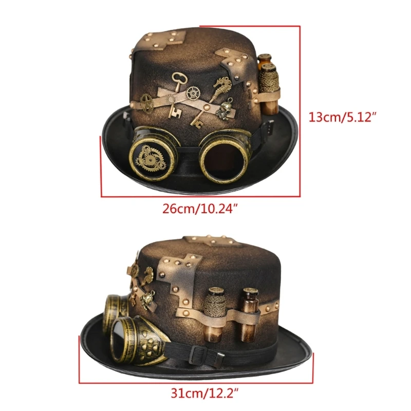 고글이있는 Steampunk 탑 햇 Halloween Bowler Top Hat 게이 재즈 모자 카니발 Dropship