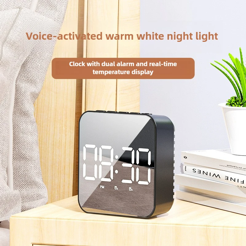 New LED Electronic Alarm Clock with Large Display Dual Power Voice Control Temperature for Students