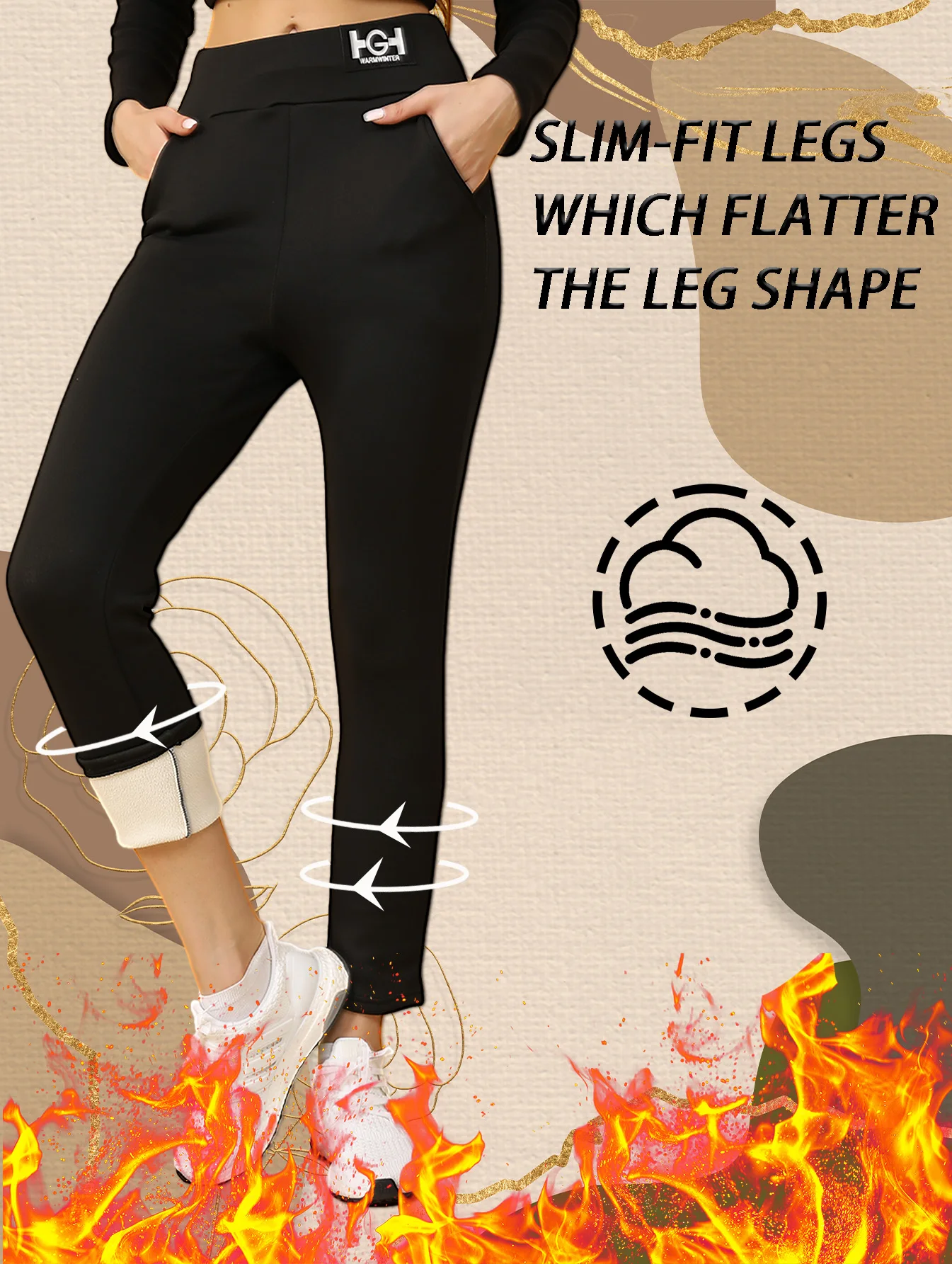 女性の秋冬厚手暖かいハイウエスト痩身ペンシルパンツ通勤カジュアルパンツアウターウェアベースレイヤーパンツ