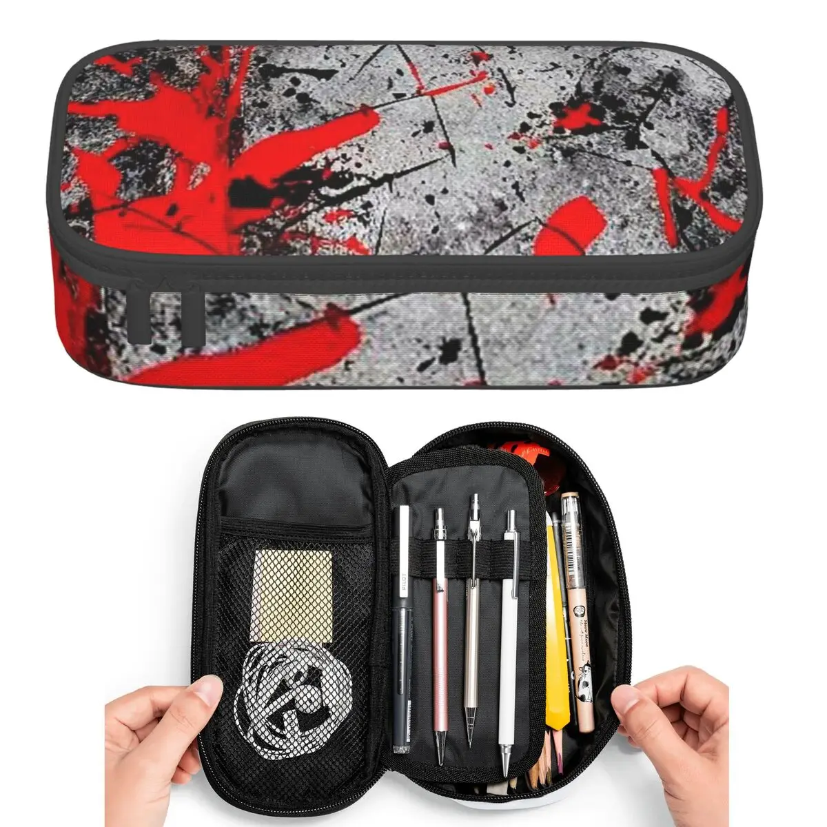 

Cool Black And Red Graffiti Pattern Pencil Cases for Students Pen Box Pencil Bag Large Storage Pencil Pouch Pen Holder