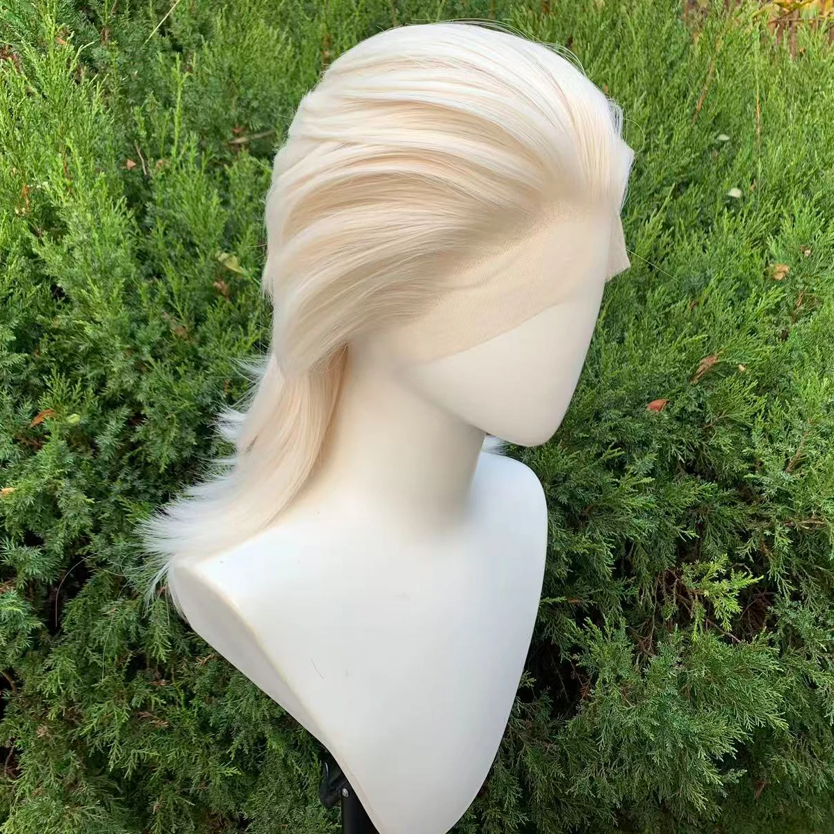 White Blonde Lace Front Wigs for Women 13×4 Glueless Wolf Tail Synthetic Hair Wig Heat Resistant Cosplay Wig for Men image 3