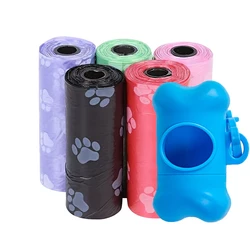 Pet Poop Bags Disposable Dog Waste Bags, Bulk Poop Bags with Leash Clip and Bone Bag Dispenser 5Roll(75Pcs) Bags with Paw Prints