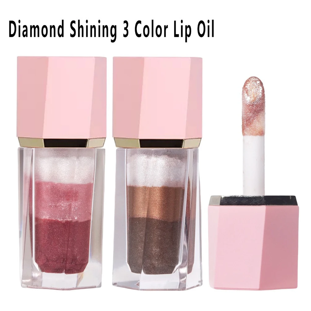 Brillo de labios Private Labe, logotipo personalizado, brillo de labios de perla brillante de diamante de 3 colores, maquillaje humectante de larga duración vegano