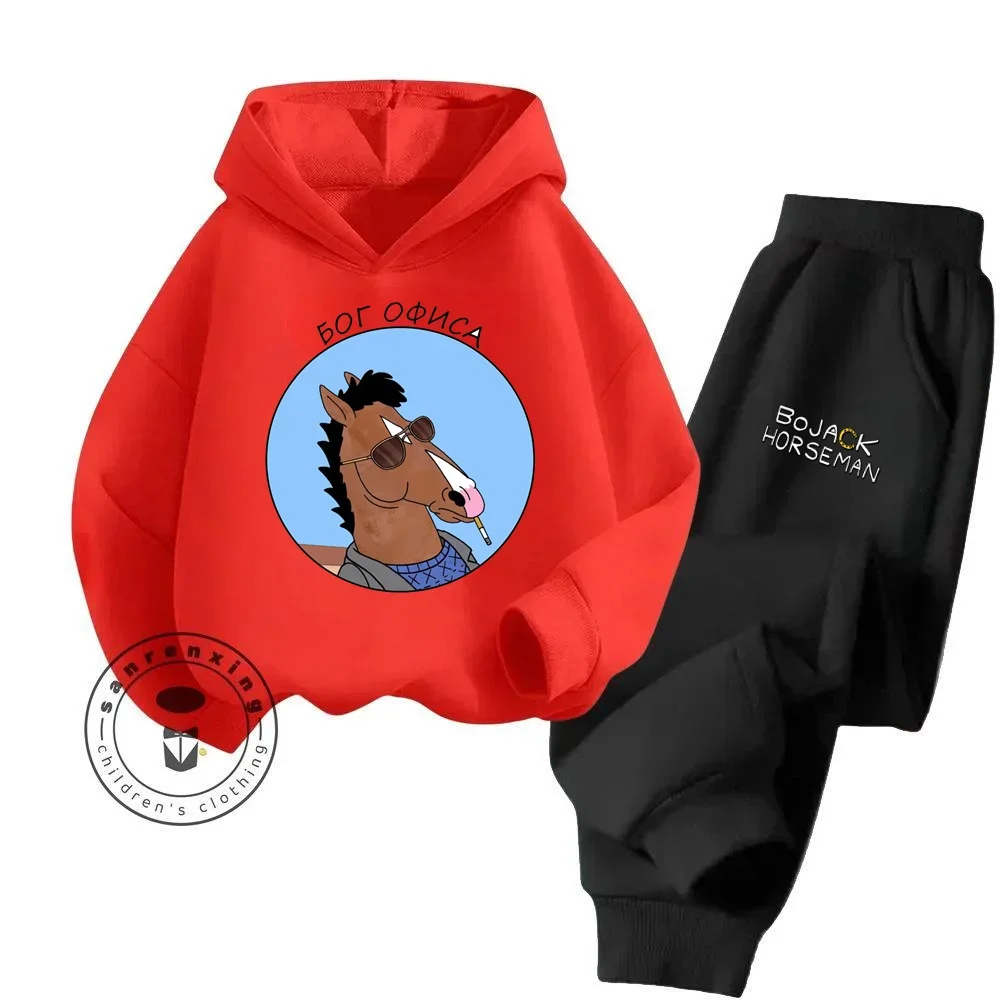 2024 Anime BoJack Horseman Kiddie Boys Hoodie Cute Spring and Fall Sweatshirt Kiddie Pullover Sports Teen Boys Hoodie Suit