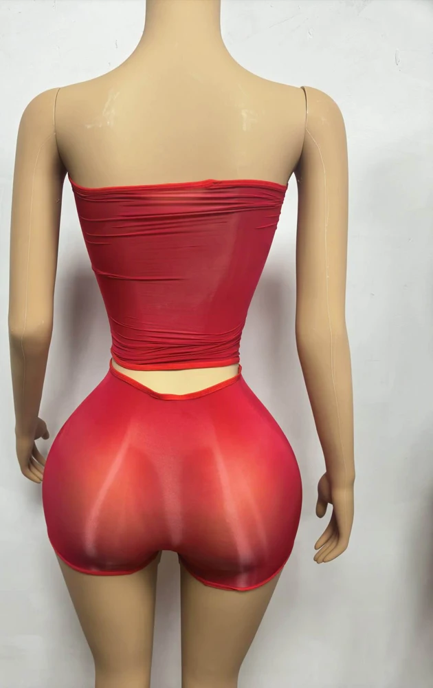 2026 Damen Boutique Trendige Mode 2-teilige Sets Heiße Sexy Trägerlose Mesh Crop Tops Mini Shorts Set Mitternachts-Party Club Outfits – Detail 13