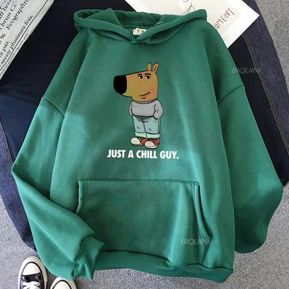 Just A Chill Guy hoodie bermotif uniseks, Sweatshirt motif kartun lucu, pullover musim dingin pria/wanita, kaus grafis lengan panjang untuk pria/wanita