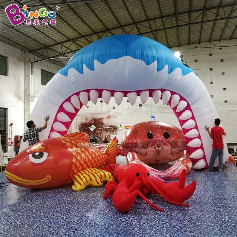 거대한 풍선 상어 입 아치 대형 물고기 게 랍스터 풍선 만화 바다 테마 소품 장식
