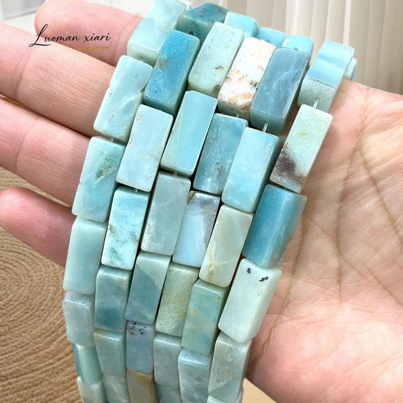 Natural Stone Cuboid 8x20mm Blue Amazonite Loose Spacer Beads for Jewelry Making Diy Bracelets Charms Accessories 15''