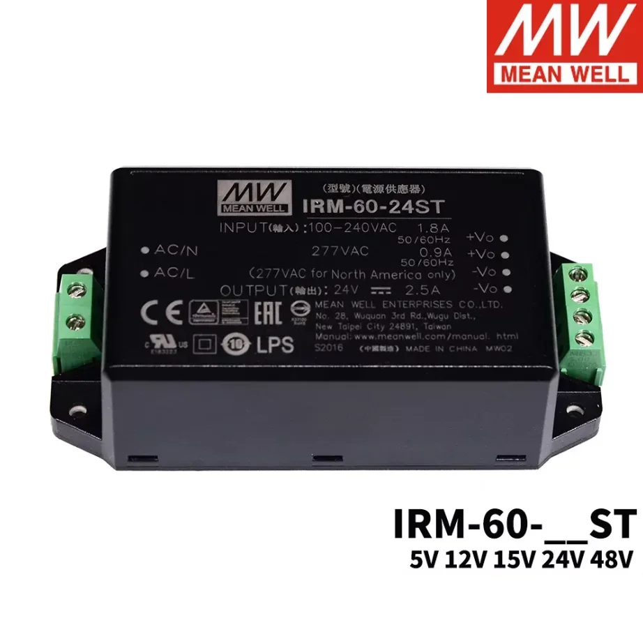 

MEAN WELL IRM-60-5ST IRM-60-12ST IRM-60-15ST IRM-60-24ST IRM-60-48ST Модуль с одним выходом, источник питания, винтовая клемма