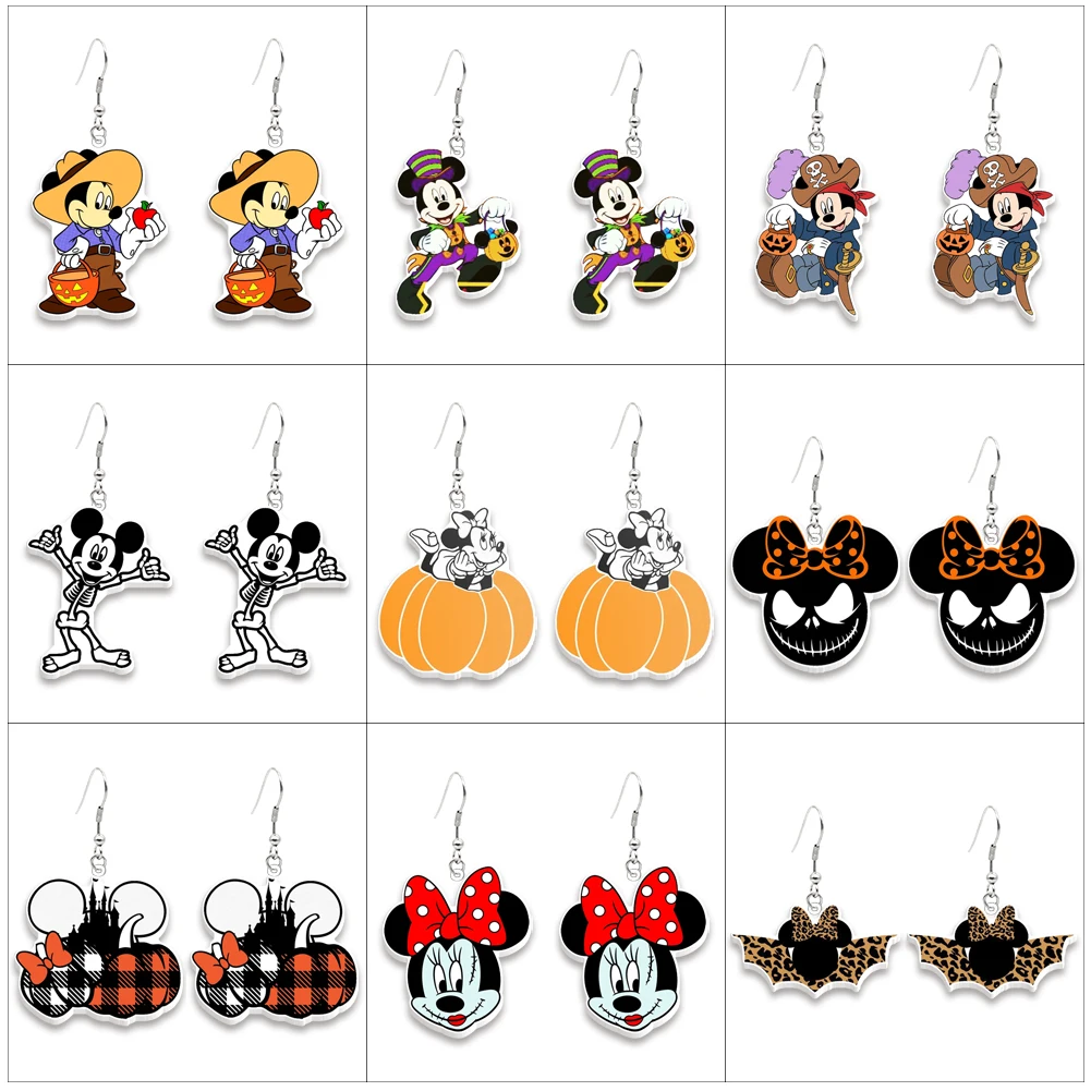 Disney Mickey Halloween Acrylic Colorful Hanging Pendants Earrings For Women Girls Cute Insect Jewelry Decoration