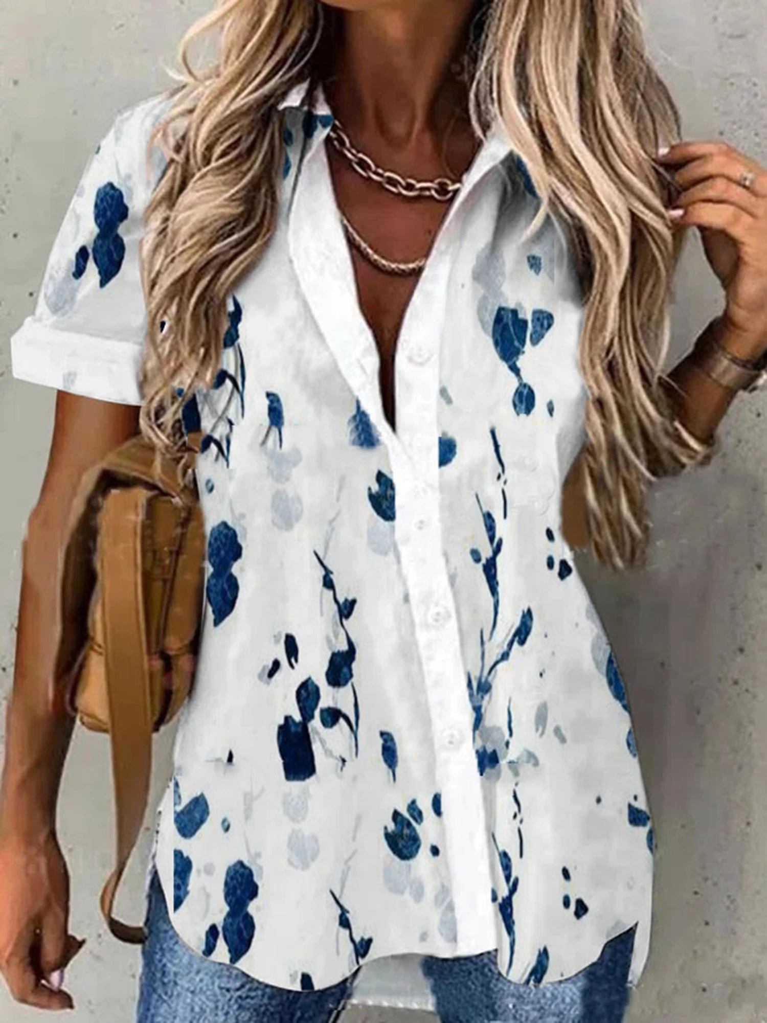 2024 Europe and the United States summer new women's casual fashion printed shirt button-down shirt cardigan woman