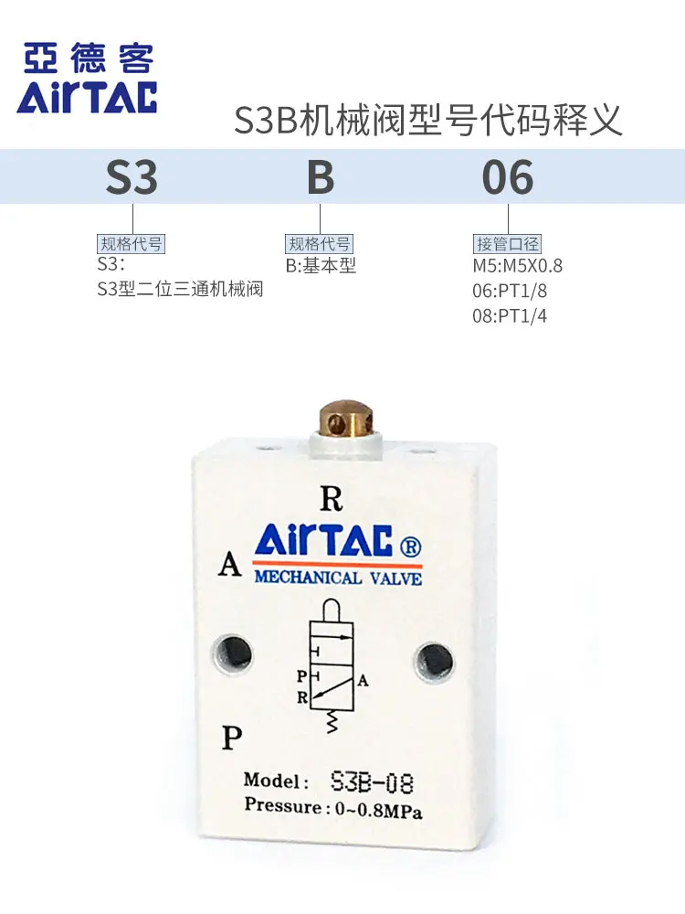 Brand new and  original Airtac basic mechanical valve S3B-M5 S3B-06 S3B-08