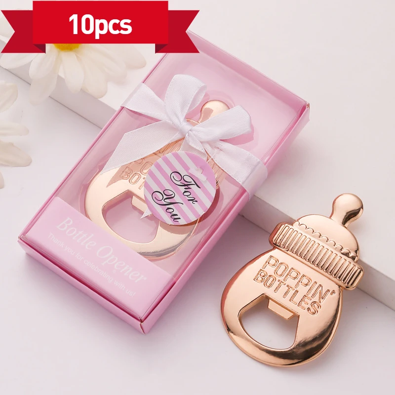 10pcsBabyShower Package Milk Beer Opener Gifts Alloy Bottle Opener Magnetic Fridge Personality Baby Bath Return Gifts for Guests