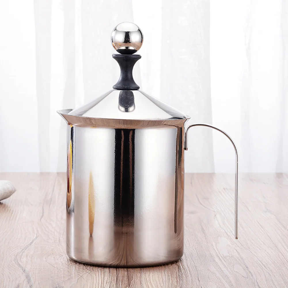 

Ручной вспениватель молока из нержавеющей стали, 400 мл, бытовой вспениватель молока для кофе с крышкой, вспениватель молока и кофеварка для латте