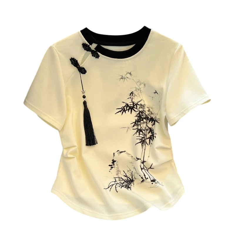 Diamond New Female T-shirts apricot Flower Women T Shirts Harajuku Fashion Thin Section Tees Tops thin Clothes Kawaii Shirts