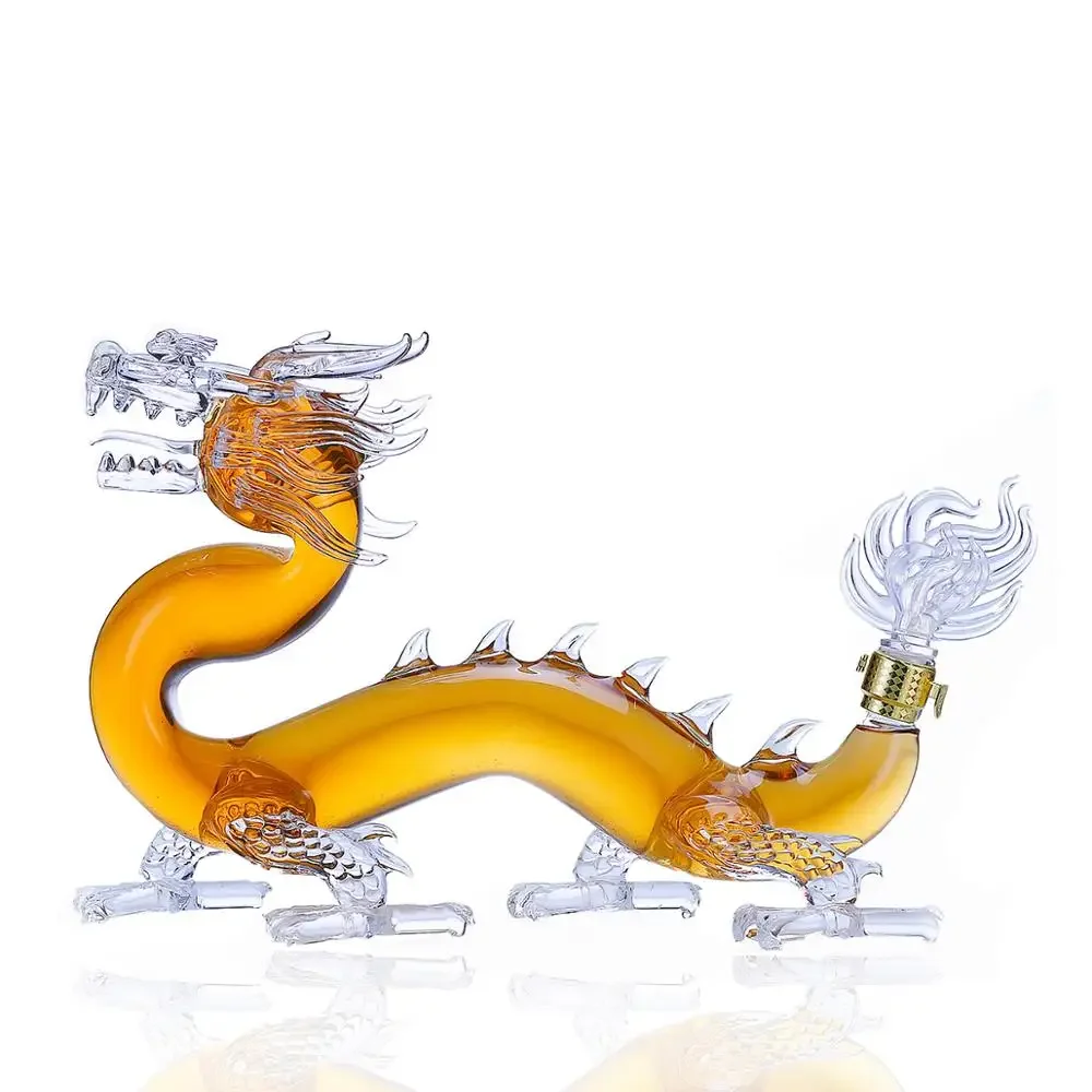 500ml 1000ml 1500ml 2500ml Handmade Borosilicate Dragon Animal Shaped Glass Liquor Wine Bottle Whiskey Decanter Outline In Gold