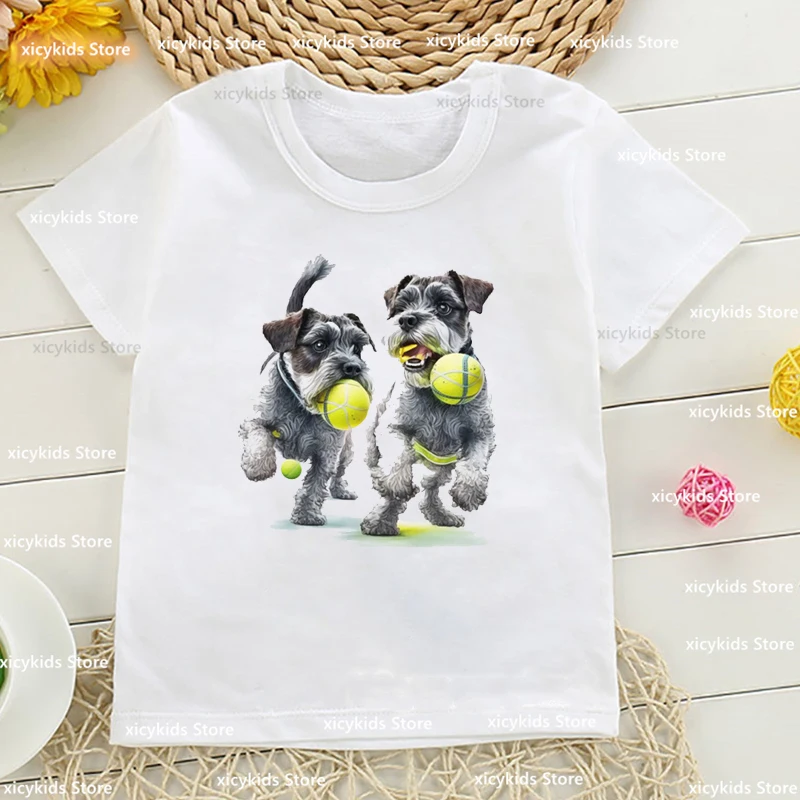 New Girls Tshirt Cute Black And White Sheepadoodle Puppy Animal Print Toddler Tshirts Summer Fashion Boys Tshirt Tops wholesale