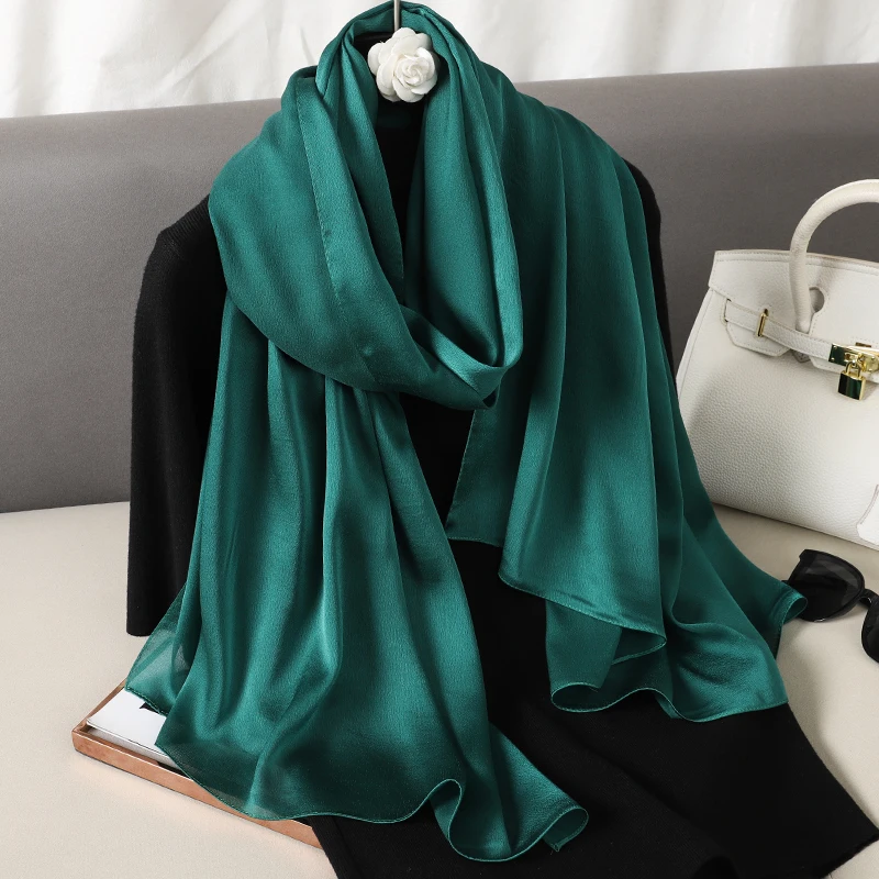 2024 Luxury Brand Silk Scarf for Women Large Shawl Wrap Headband Solid Design Hijab Beach Stoles Female Foulard Echarpe Bandana