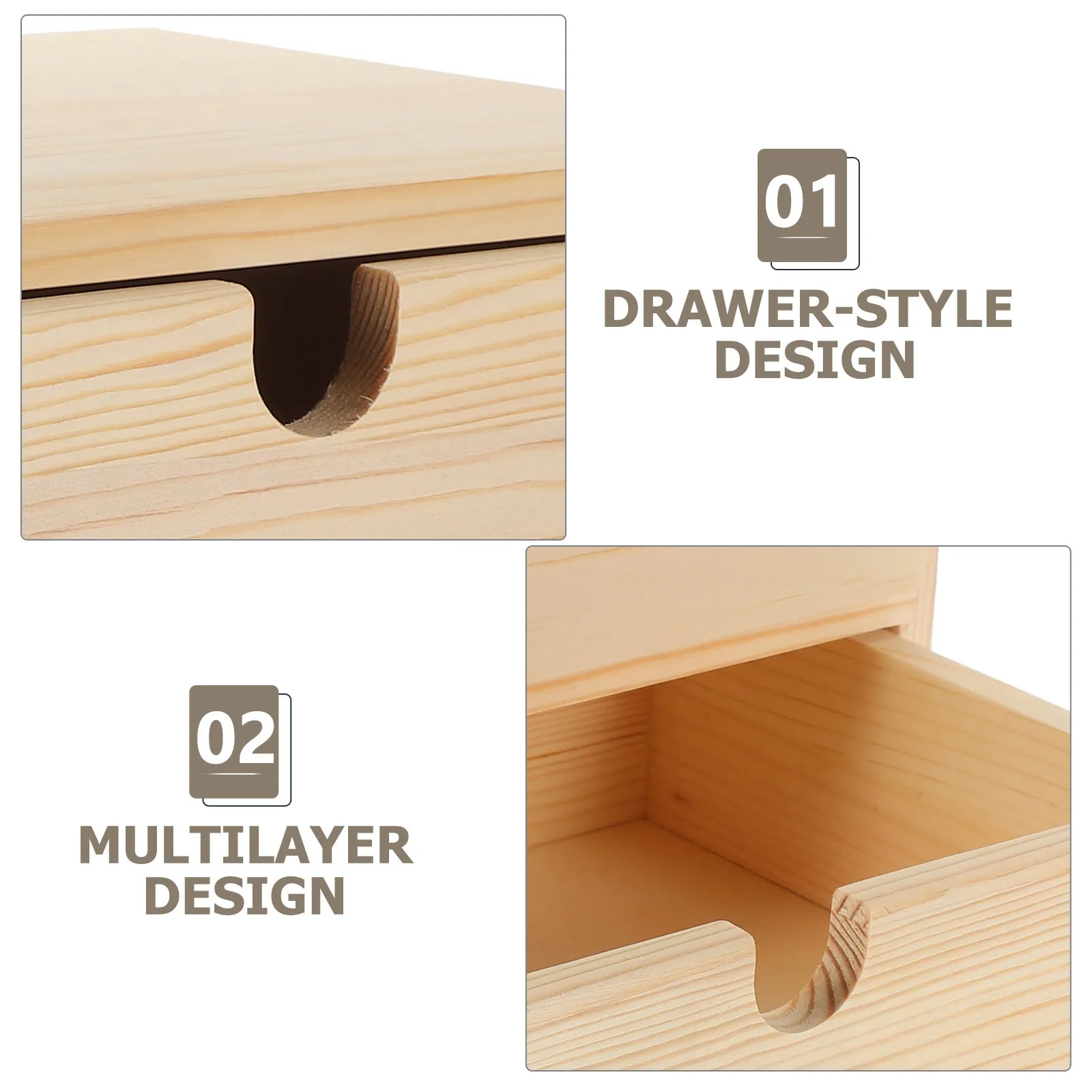

Wooden Drawer Jewelry Organizer Multilayer Desktop Storage Box Versatile Office Stationery Container Natural Wood Color