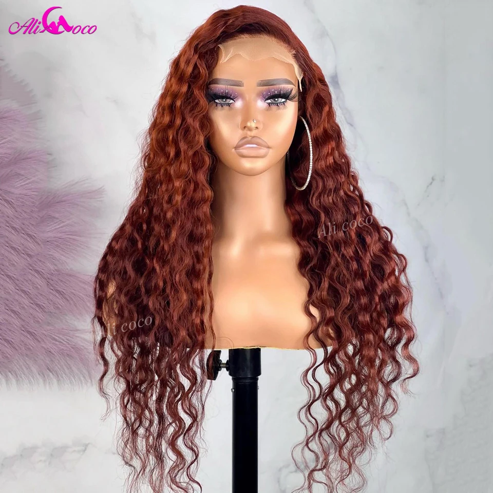 

Reddish Brown Deep Wave 13x4 13x6 Lace Front Wigs Human Remy Hair For Women Transparent Pre Plucked Lace Front 200 Density Wigs