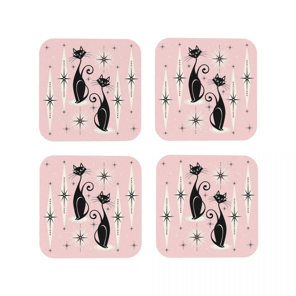 

Mid Century Meow Retro Atomic Cats LG Studioxtine Подставки Кухонные салфетки Изоляционные коврики для чашек Кофейные коврики Посуда Подушечки Набор из 4 шт.