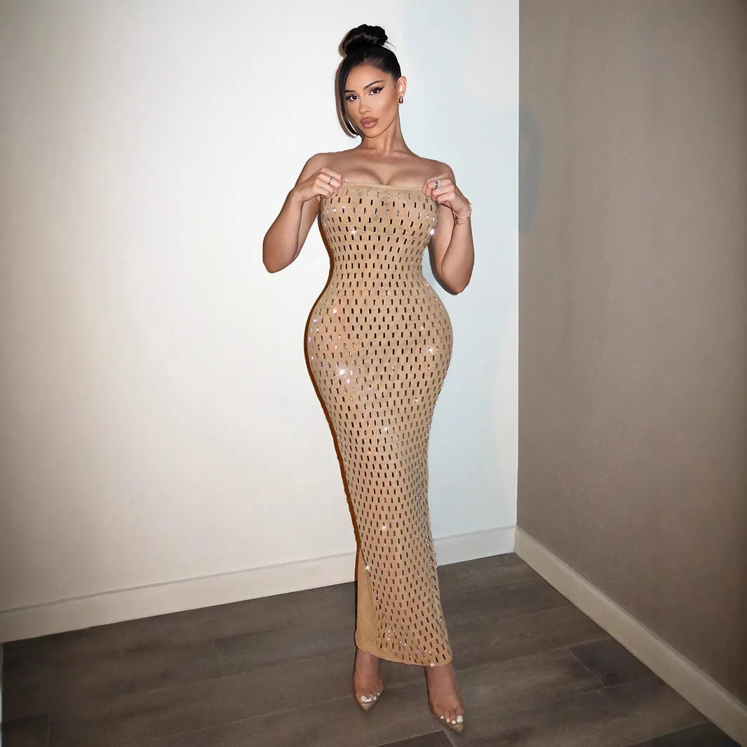 

Ele Long Sexy Diamond iny Bustier Dr for Par ow Body ape off oulder Svel Vest Dr Luxury Faion