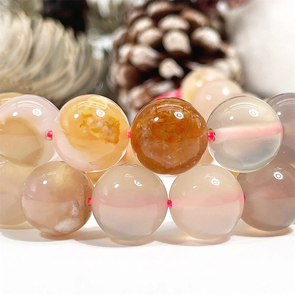 Natural Stone Cherry Blossom Powder Agate Round Beads 4-12MM Onyx for Jewelry Making DIY Necklace Bracelet Keychain Accessories