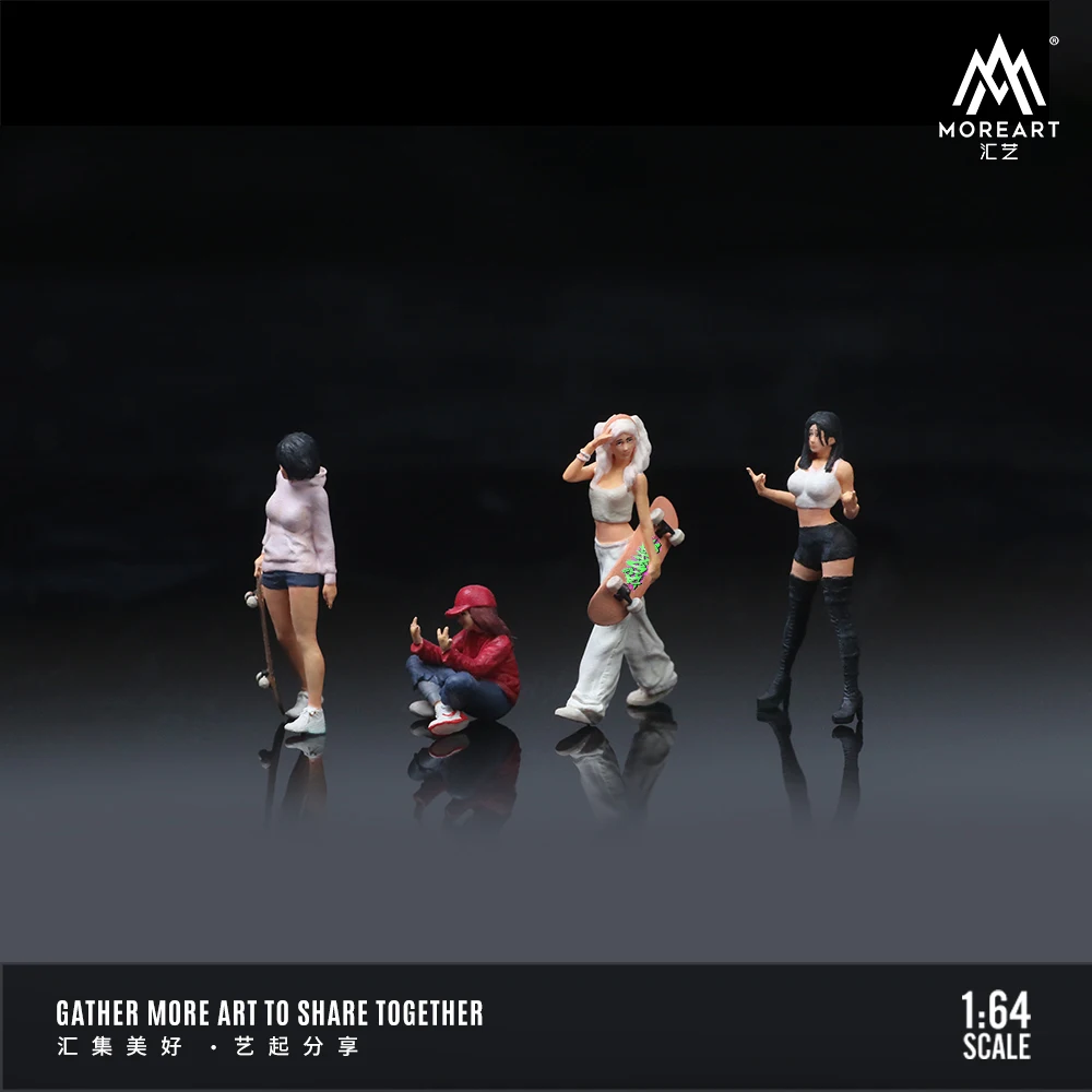 MoreArt 1/64 Quatro lindas meninas rua hipster jogar conjunto de bonecos de ação de resina