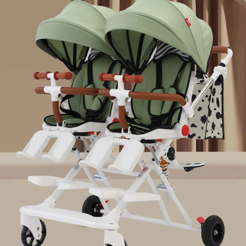 Side-by-Side Twin Baby Jogger Stroller,Dual Reclining Seats Pushchair,Compact Fold Tandem System,Multi-Functional Infant Travel - Image 4