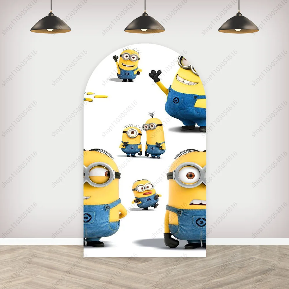 O Minions Arch Photo Backdrop para crianças, tema bonito Arched Wall, dupla face fotografia fundo, festa de aniversário, chuveiro de bebê