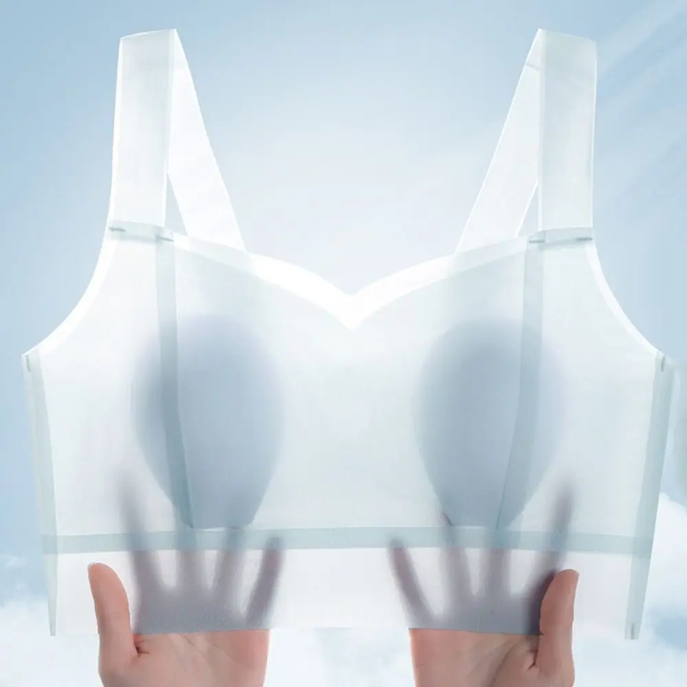 Einfacher, ultradünner, kabelloser, tiefer V-BH, große Körbchen, geraffte Brüste, nahtloser BH für Frauen, Eisseide, Dessous, Push-Up-BHs, Geschenke