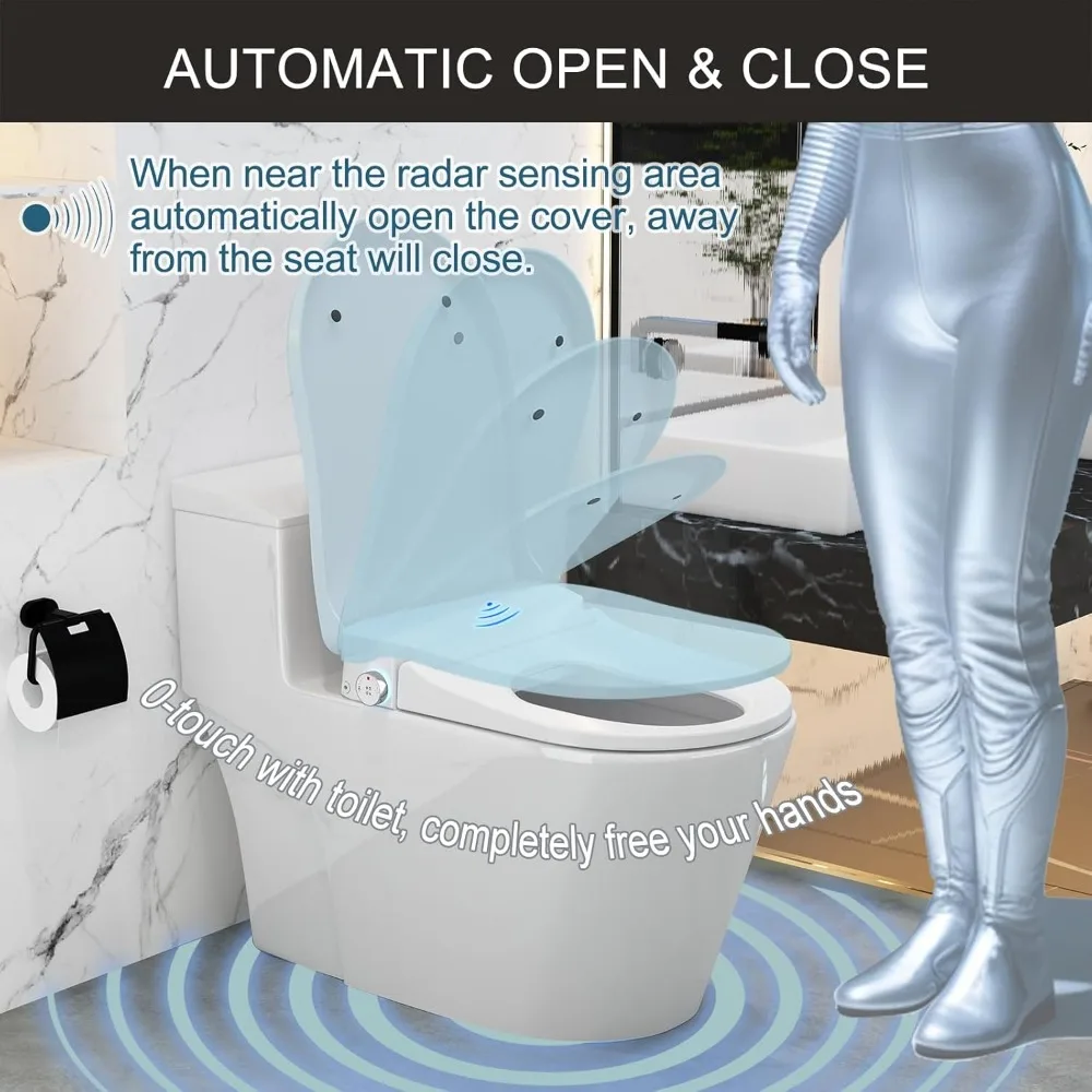 Electric Heated Bidet Toilet Seat, Auto Open & Close Lid, Thermostatic Warm Water Bidet with Dryer, Heated Bidet Seat Elongated