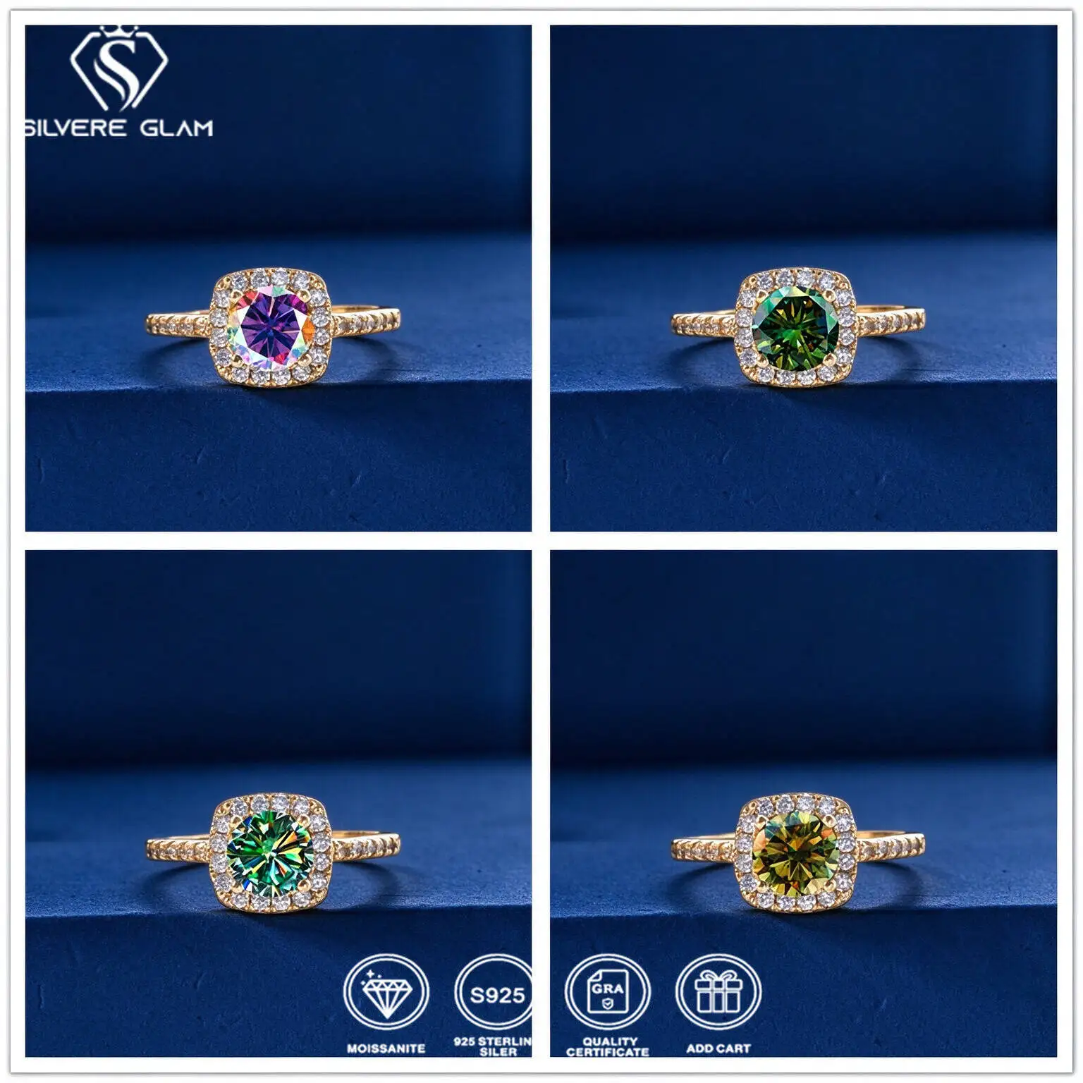 SG 1carat 6.5mm Round Cut Moissanite Engagement Rings For Women  925 Sterling Silver Round Brilliant Lab Diamond Engagement Ring