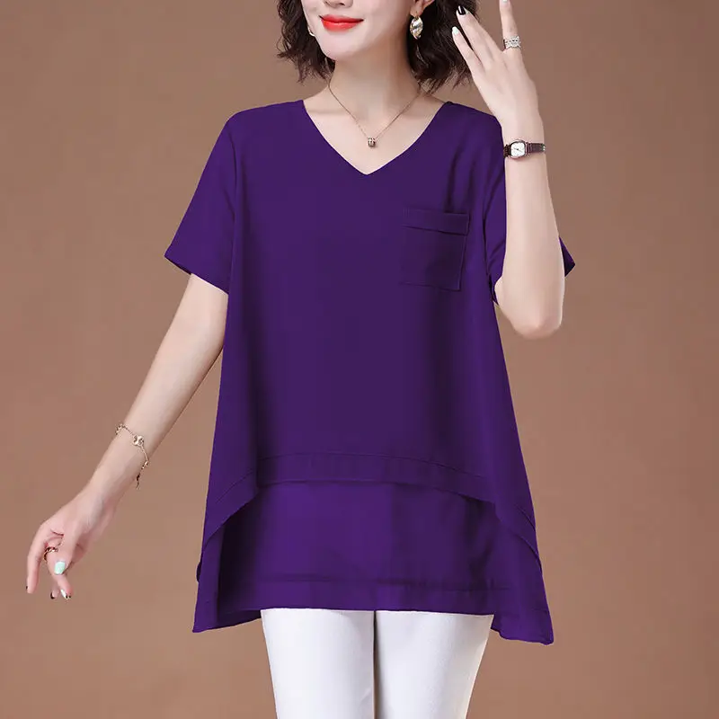 Sommer Neue Mode Lose V-ausschnitt Chiffon Bluse