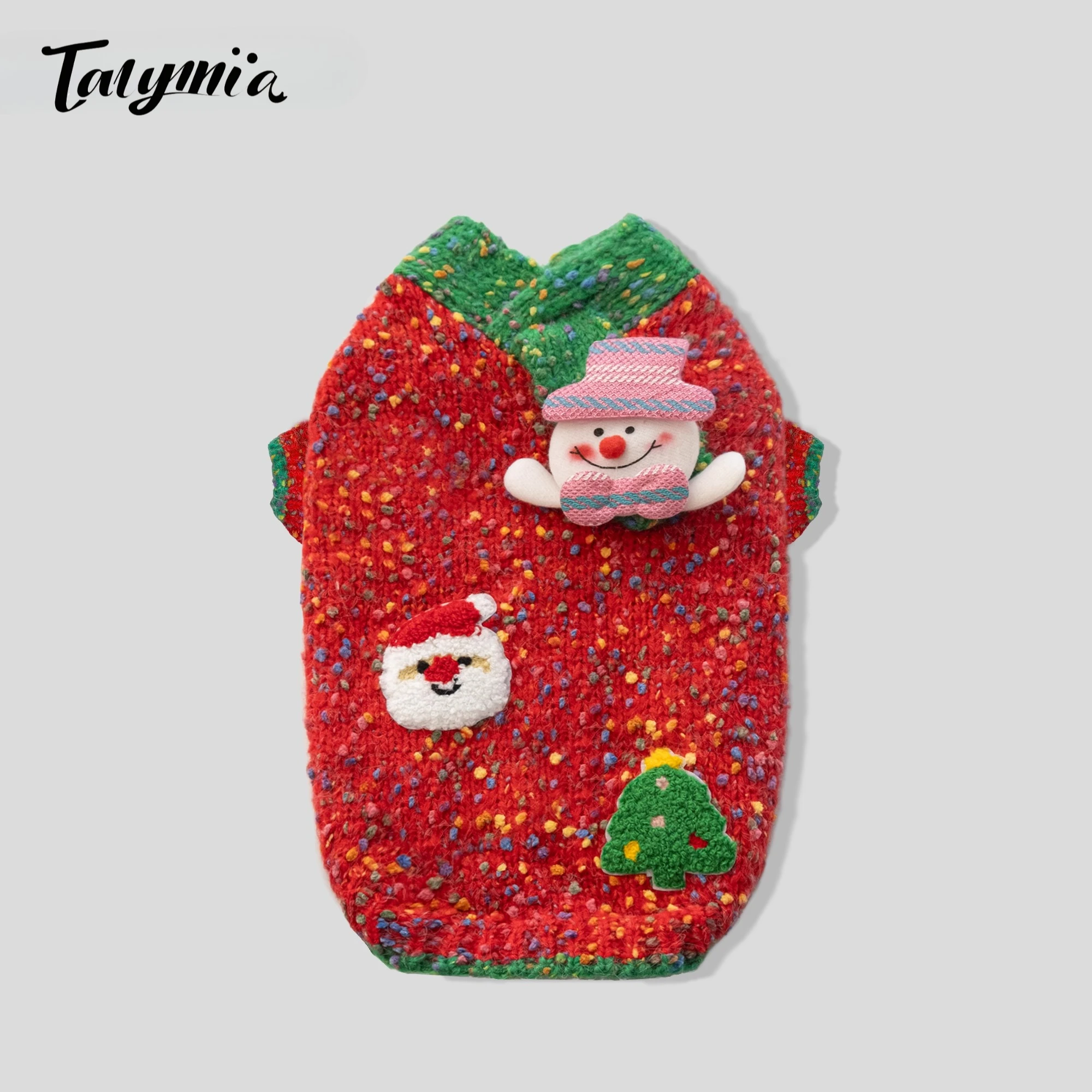 Suéter de punto moteado colorido de Navidad para mascotas, muñeco de nieve 3D, decoración de Papá Noel, perro pequeño, mediano, gato, traje cálido de invierno, ropa festiva