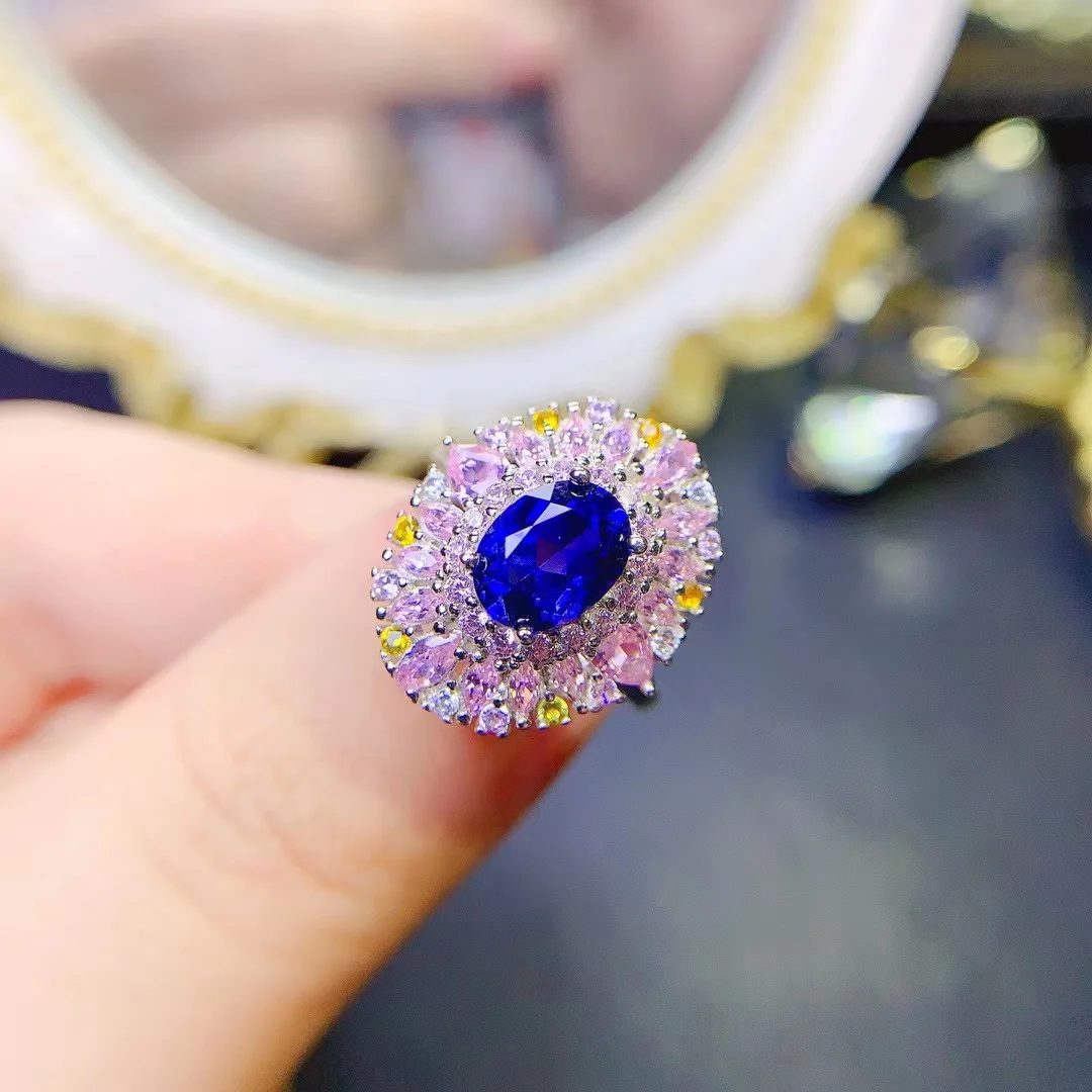 Natural Sapphire Ring 925 Sterling Silver Ladies Gift Luxury Jewelry Designer Sri Lankan Sapphire