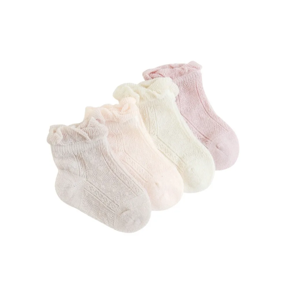 4Pairs Cute Cotton Baby Ruffle Socks Hollow Newborn Mesh Tube Socks Non-slip Infant Toddle Short Socks First Walkers