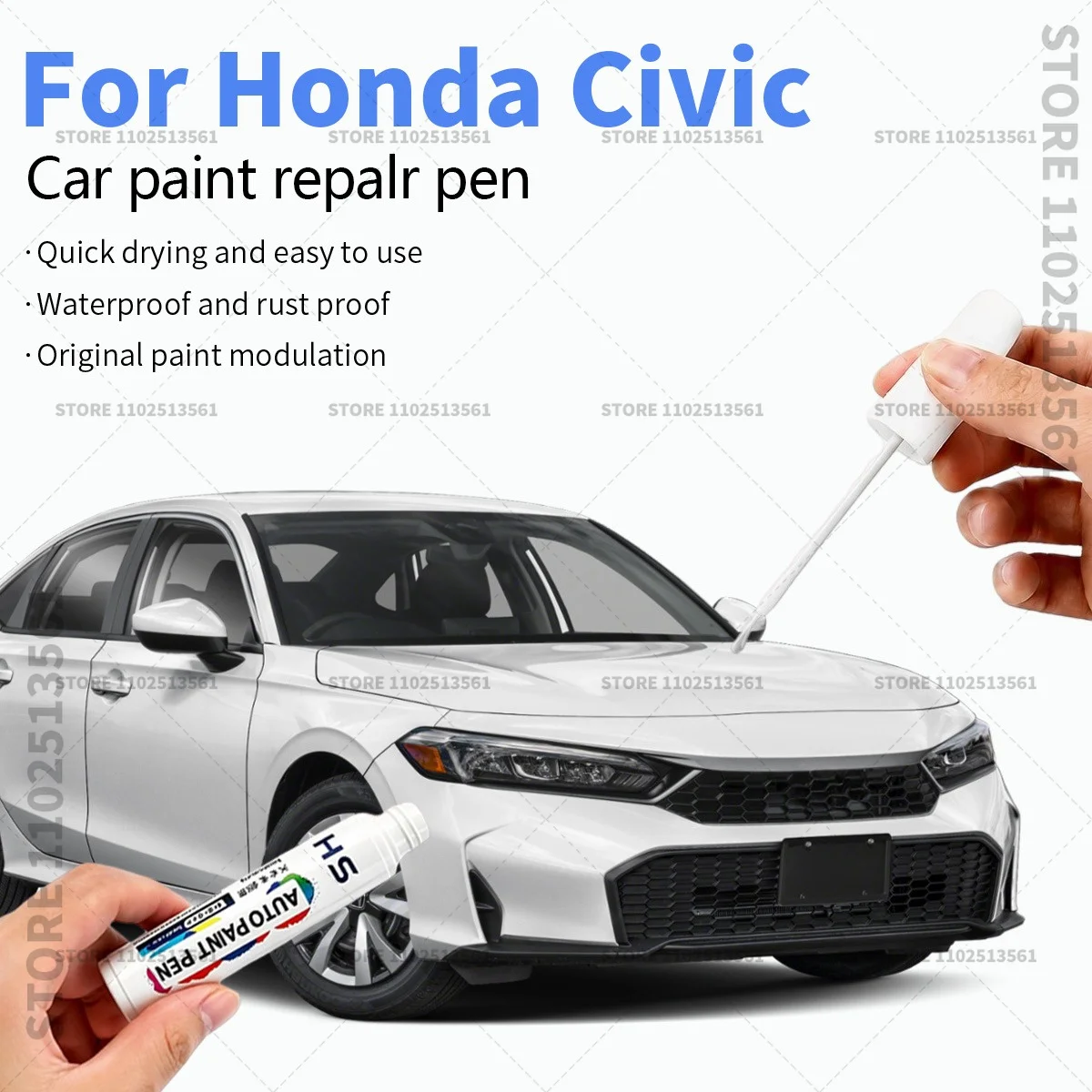 For Honda Civic White NH578 Red Professional Car Touch Up Paint Pen Scratch Repair Paint Brush for Automotive Paint Restoration