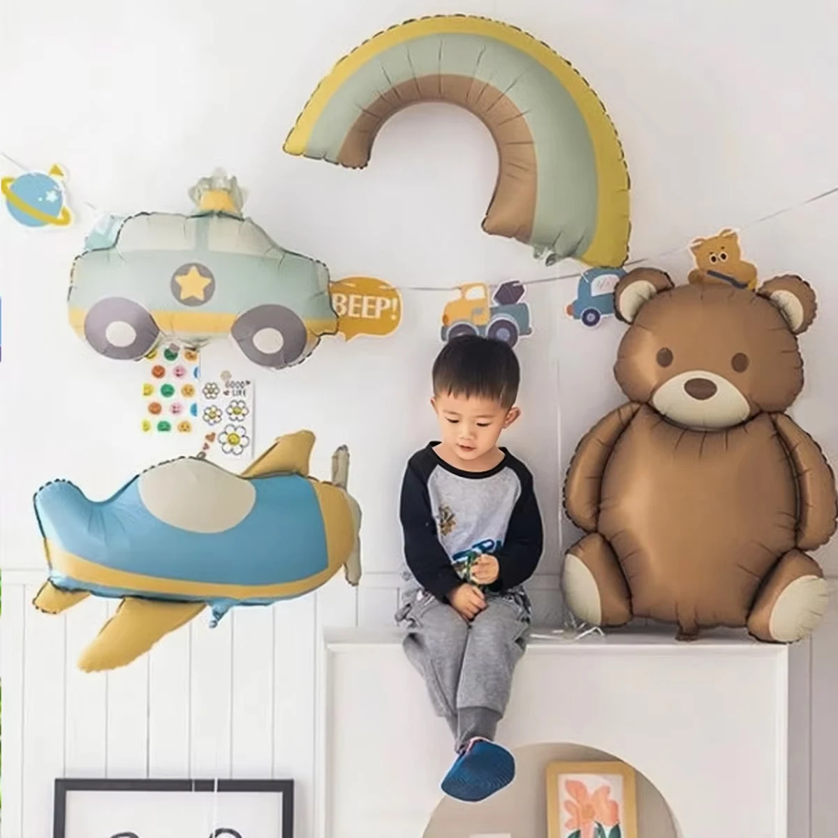 Birthday Bear Aluminum Foil Balloon Cartoon Frosted Rainbow Car Airplane Balloon Children's Toy Birthday Party Balloon Decoratio image 4