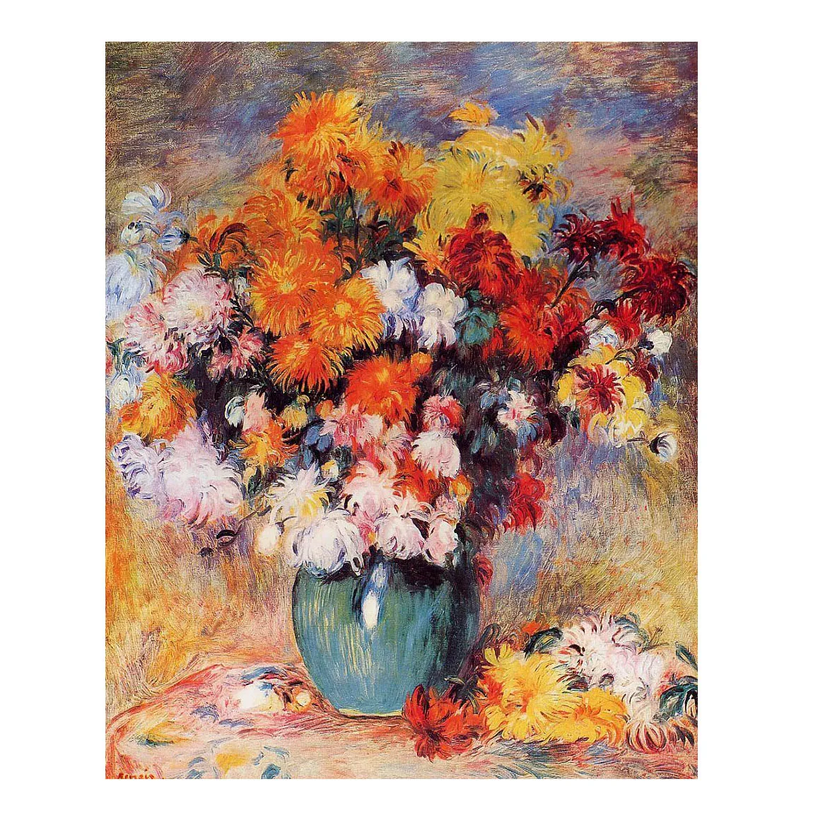 

Hand painted high quality reproduction of Vase of Chrysanthemums by Renoir flower oil painting modern home wall decor picture