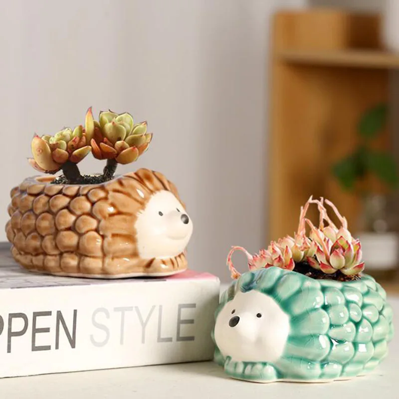 

Cartoon Hedgehog Fleshy Flower Pot Ice Crack Ceramic Plant Pot Vase Container Desktop Ornaments Balcony Home Decor