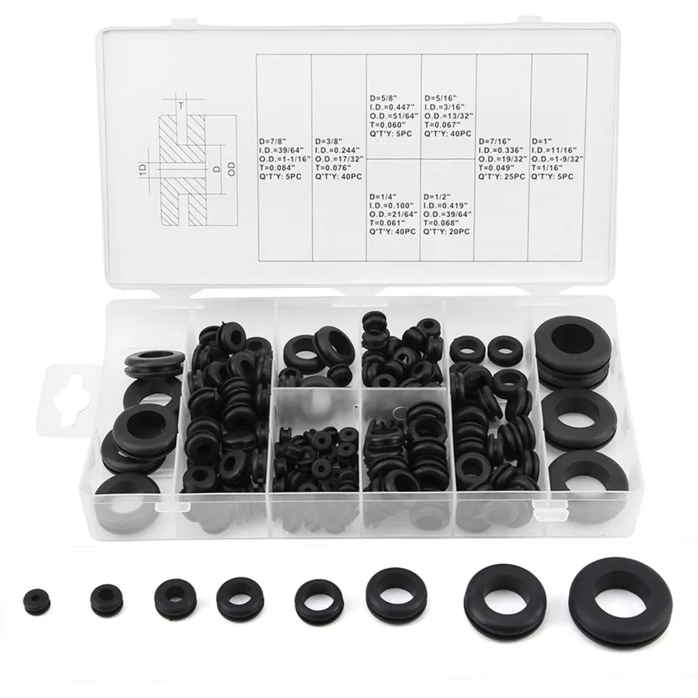 180pcs Rubber PVC Rubber Grommets Kit Metric Size Multi-Purpose Electrical Gasket Washer Metric O Ring Seal Industrial Use