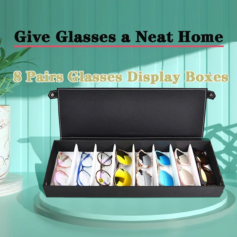 High Quality Glasses Case 8 Slot Grids Eyeglass Sunglasses Glasses Storage Display Grid Stand Case Box Holder Glasses Organizer