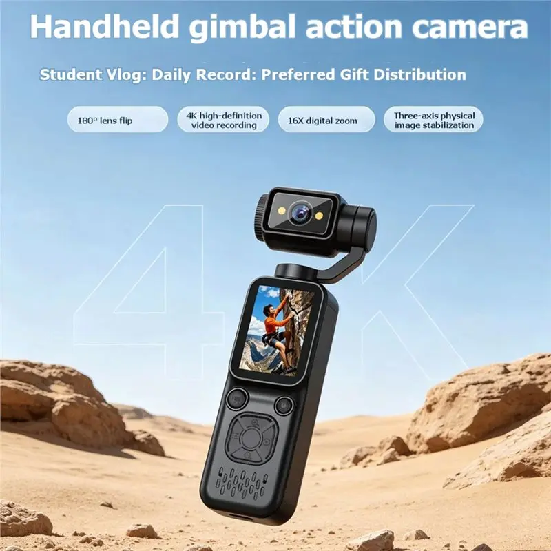 ABDE-4K Handheld Pocket Action Camera 180° Rotate Lens Face Tracking Gimbal Camera Vlog Video Recorder Camera