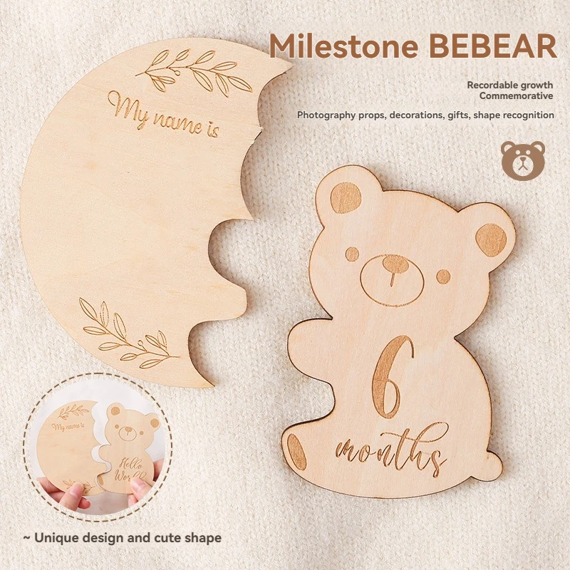 

Baby Wooden Monthly Milestone Set - Bear-Themed Photo Props & Keepsakes for Baby Growth Tracking Easter Gift