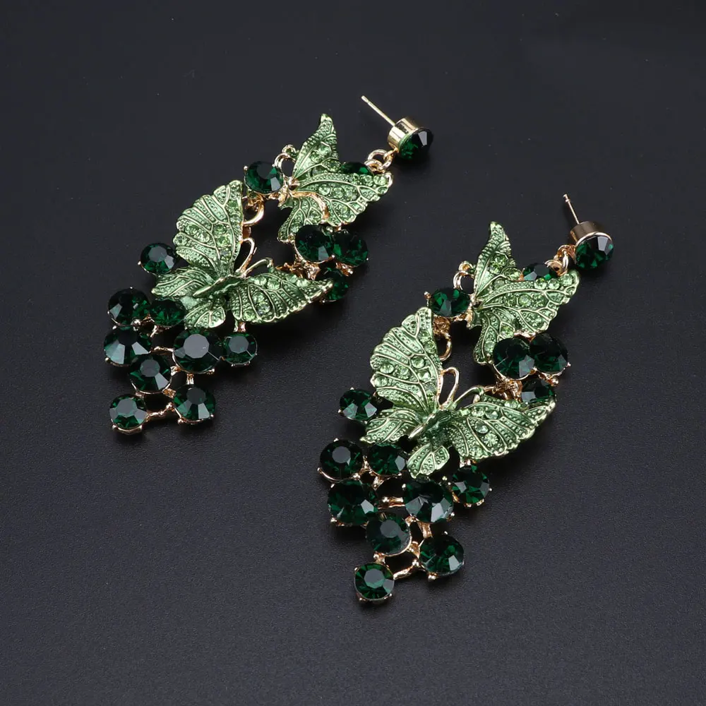 Luxury Green Necklace Earrings Set Butterfly Jewelry Sets for Brides Gift for Women Wedding Party Indian Costume Jewellery